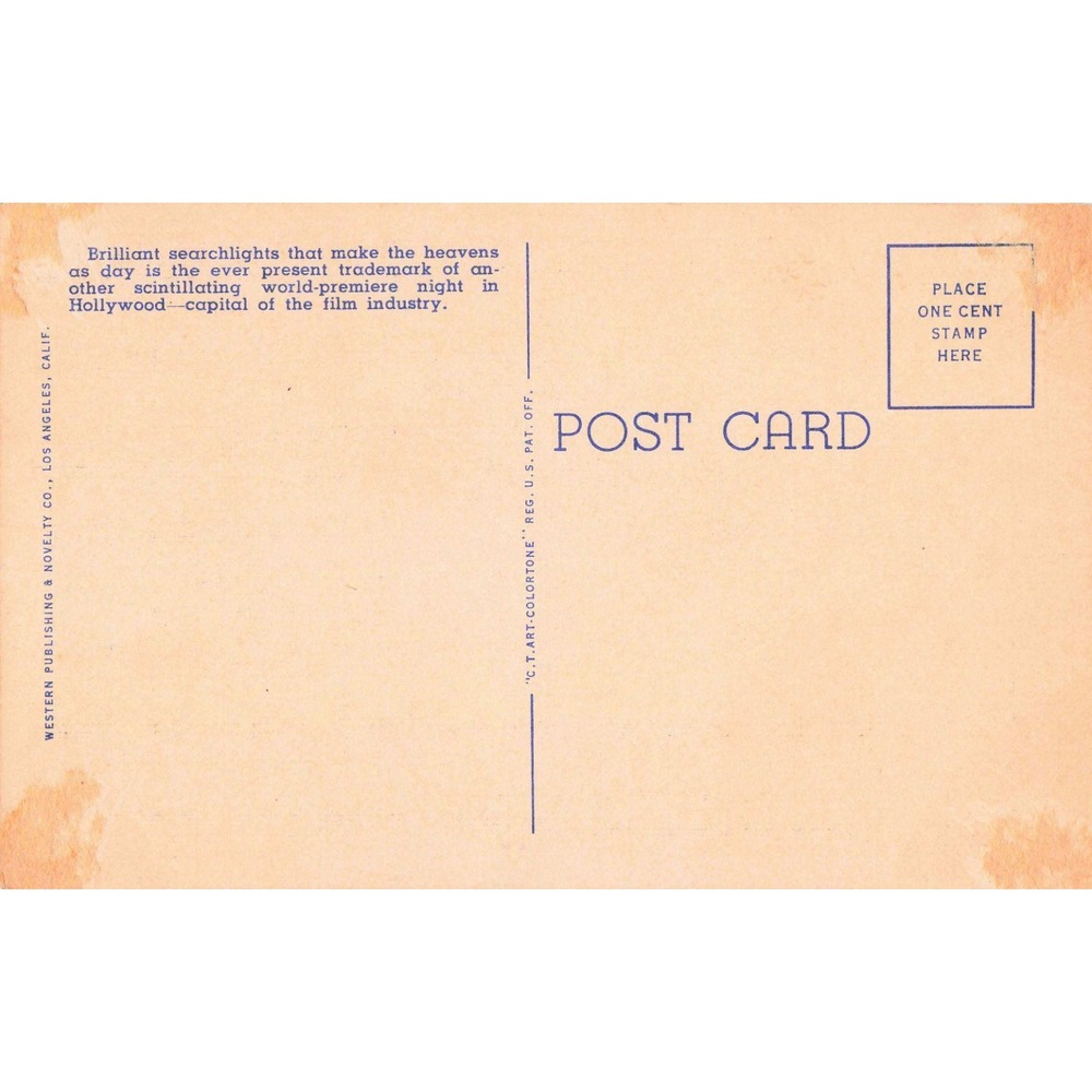 Hollywood California CA World Premiere Night Searchlights 1941 Linen Postcard - Picture 2 of 2